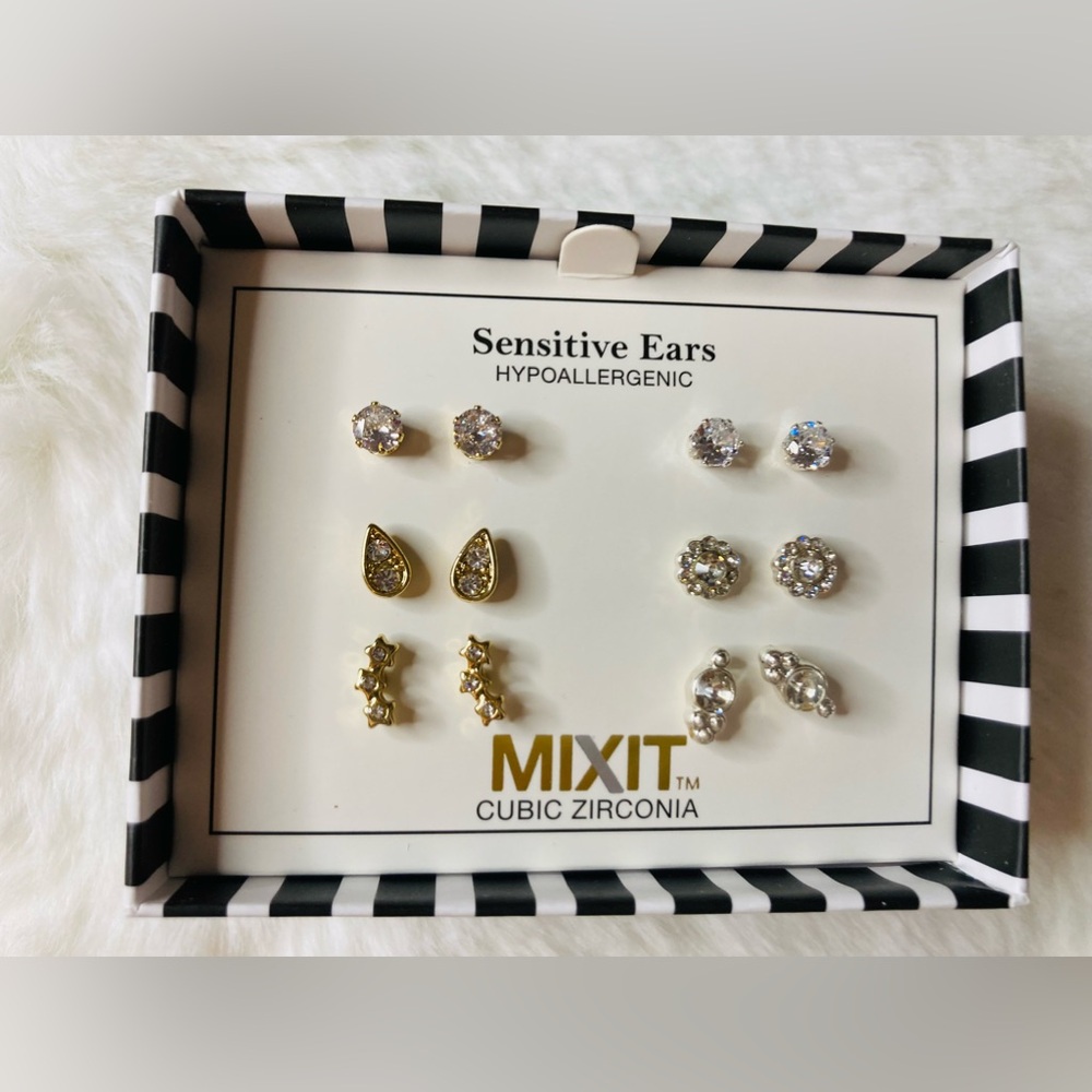 Mixit Gold and Silver Cubic Zirconia Earring Set